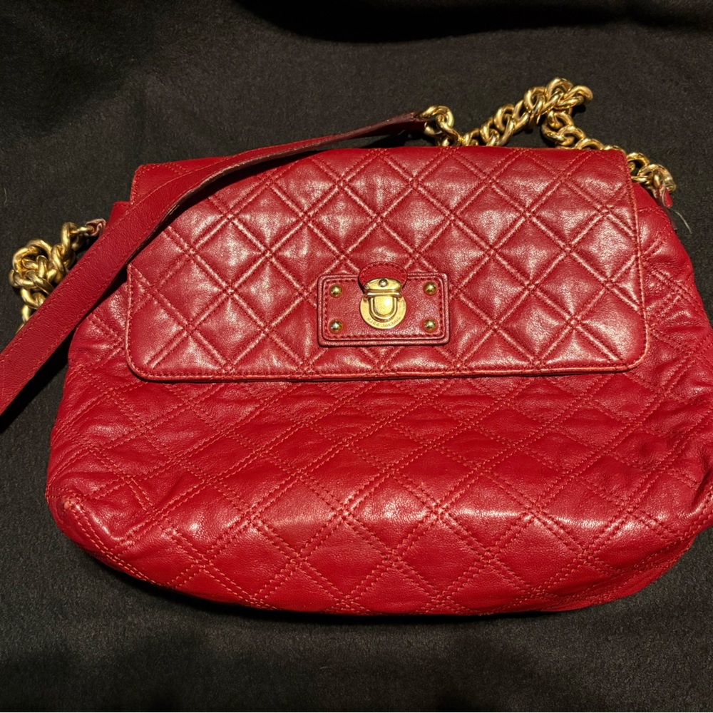 Marc Jacobs Red Quilted Shoulder Bag with Gold Chain